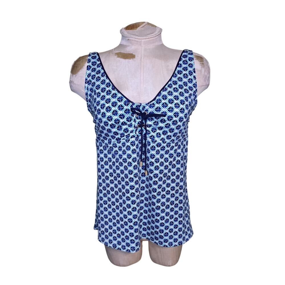 Lands'‎ End tankini swimsuit top geometric pattern grommet laced bust 14
